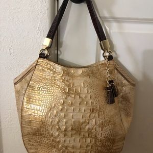 Brahmin purse, faux gator, white/gold
